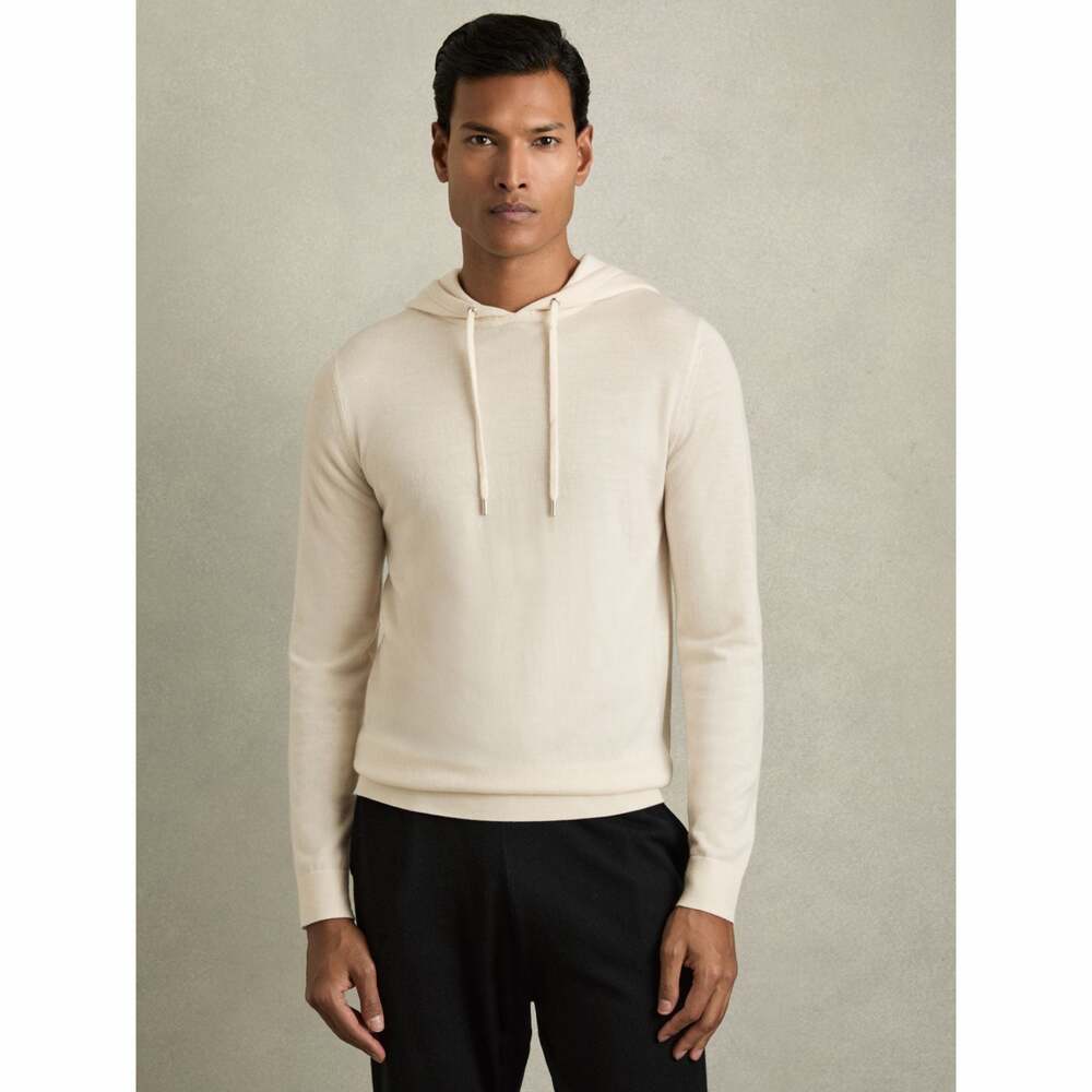 Reiss Holland 100% Merino Wool Drawstring Hoodie in Snow White